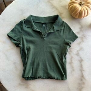 Green wild fable crop top with collar